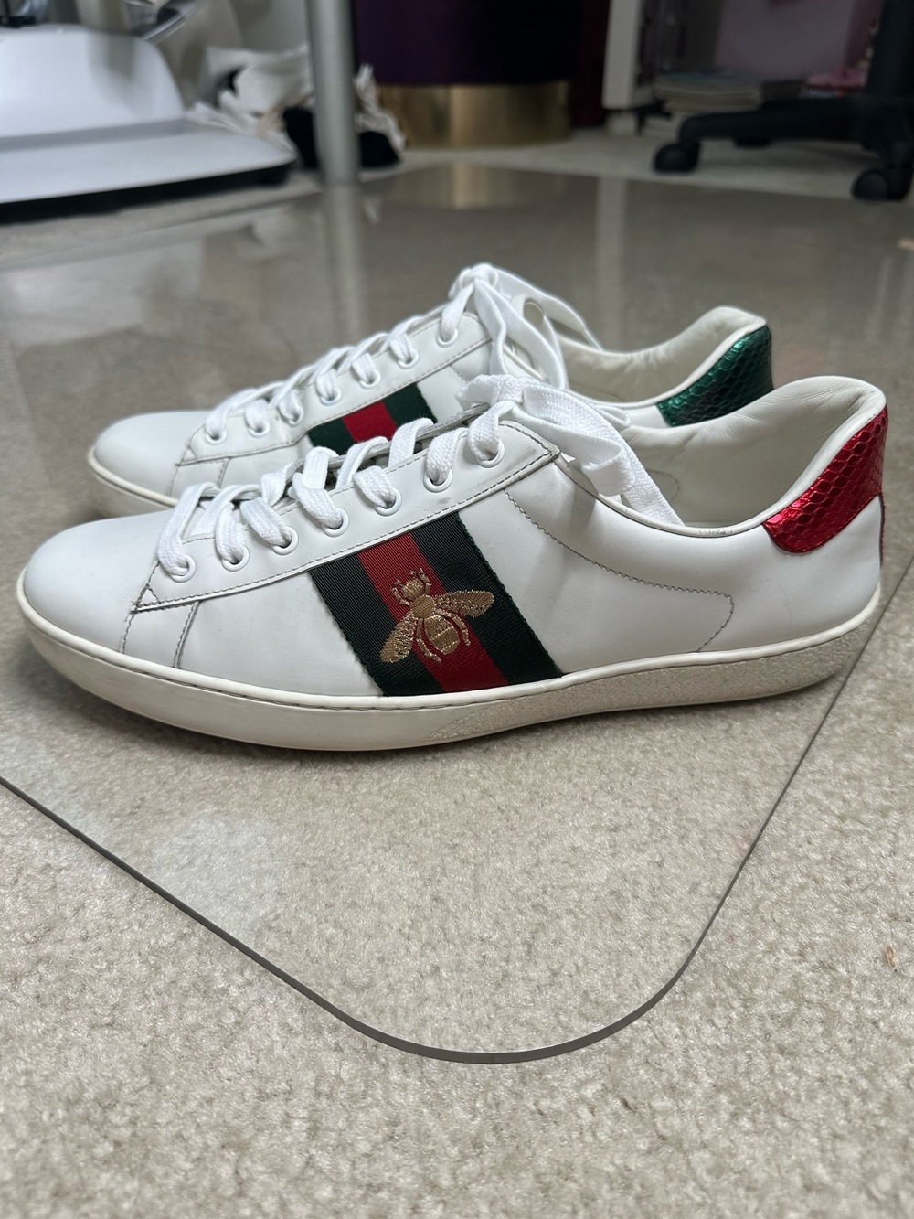 GUCCI ACE BEE WHITE RED GREEN MENS SNEAKERS SZ 11